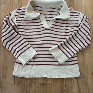 Marine Layer Polo Sweater with Burgundy Stripes